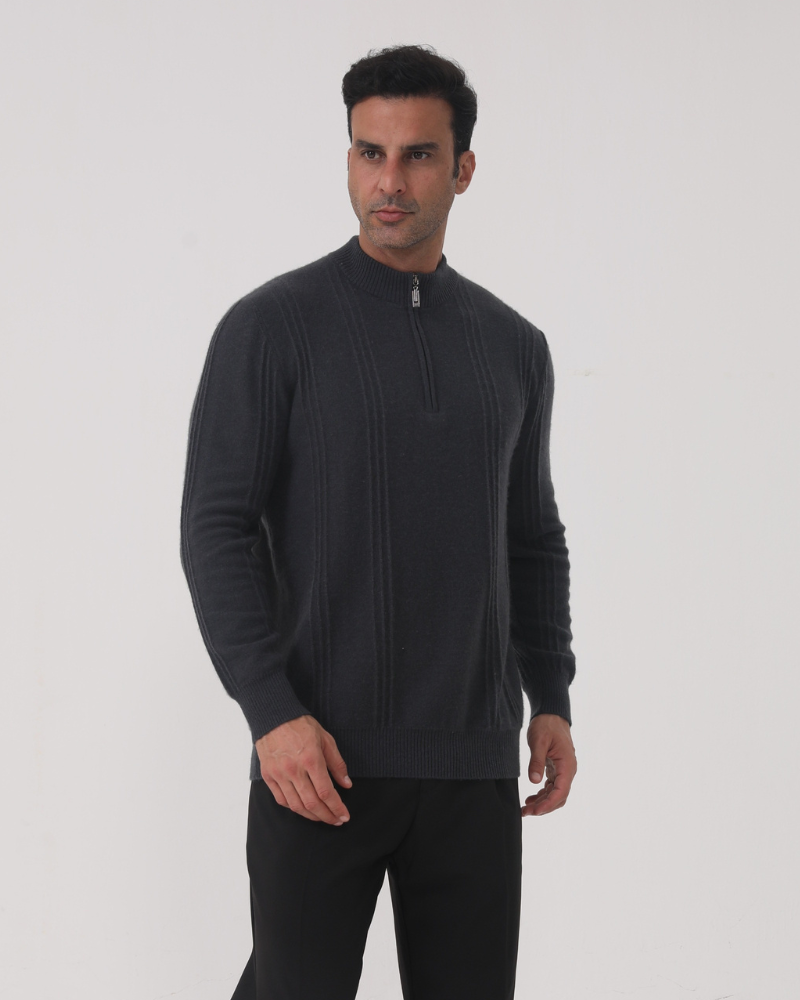 Silke København | 100% Cashmere Ribbet Halv Lynlås