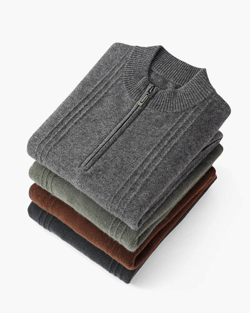 Silke København | 100% Cashmere Ribbet Halv Lynlås